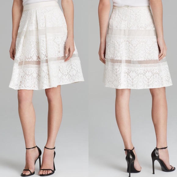 Rebecca Taylor BLACK Pleated Silk Lace Skirt - Picture 1 of 12